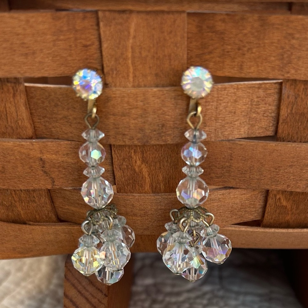 Vintage 1960’s Rainbow Crystal Dangle Earrings
